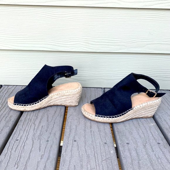 GAP Suede Black Boho Espadrille Wedge Size 6 - Picture 4 of 7